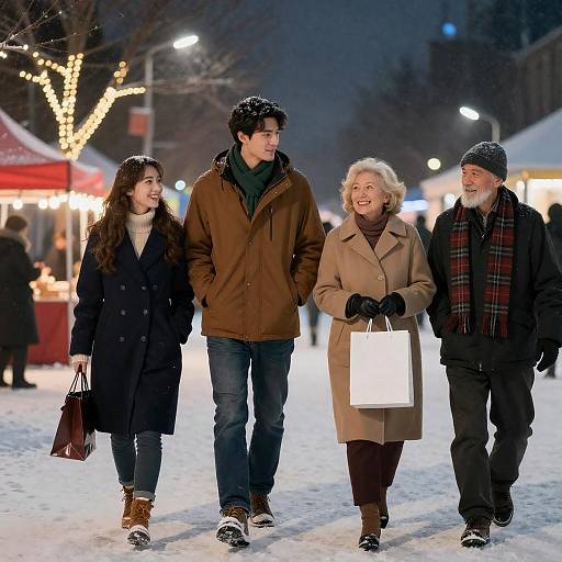 Winter Night Family Walk in Festive Market