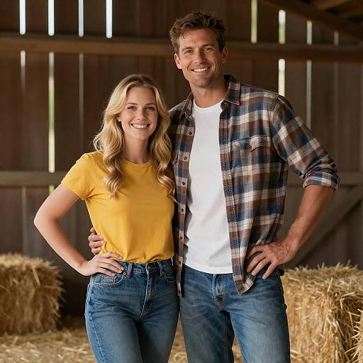 Smiling Couple in Rustic Barn Setting