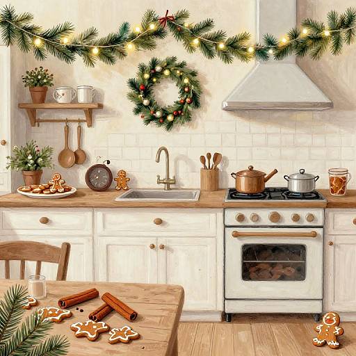 Rustic Christmas Kitchen Illustration
