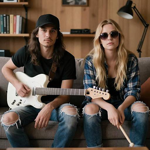 Casual Musicians Relaxing on Couch