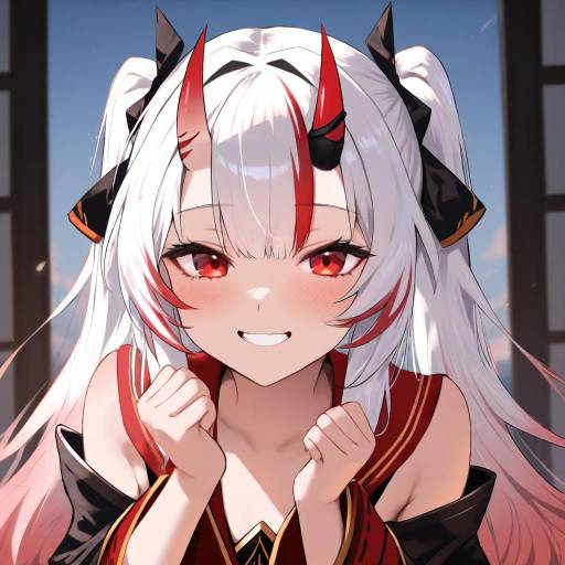 Elegant Oni Girl with Multicolored Hair