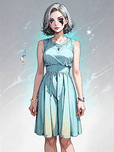 Stylish Woman in Light Grey Shift Dress