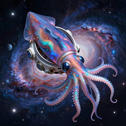 Bioluminescent Squid in Spacesuit