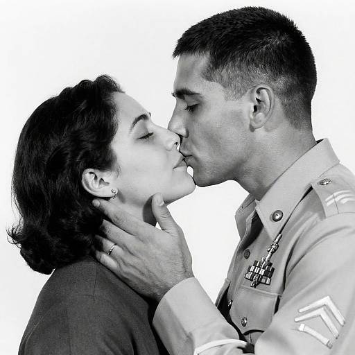 Romantic Military Kiss in Monochrome