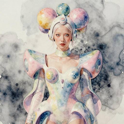 Albino Pop Artist in Futuristic Watercolor