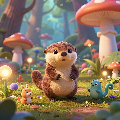 Curious Otter in Psychedelic Forest