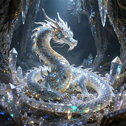 Ancient Crystal Dragon in Luminous Cavern