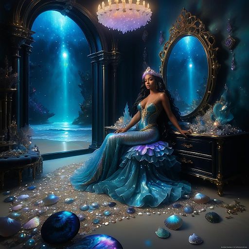 Regal Mermaid in Dreamy Bedroom Setting Regal Mermaid in Dreamy Bedroom Setting