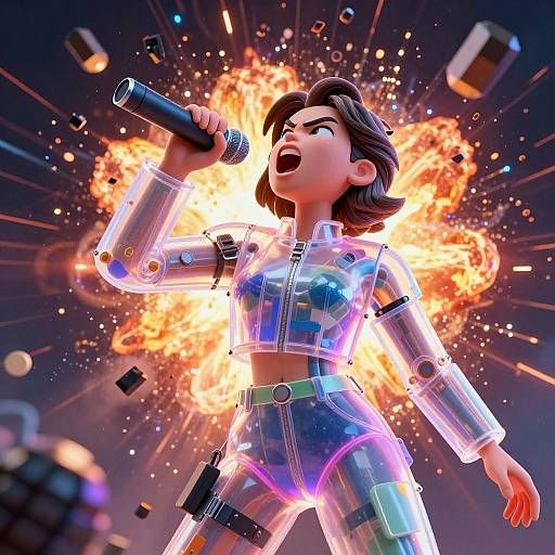 Neon Fury Singing in Explosive Scene