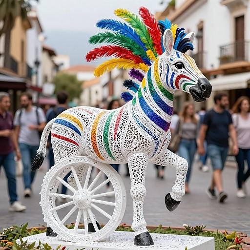 Vibrant Rainbow Zebra Statue Landmark