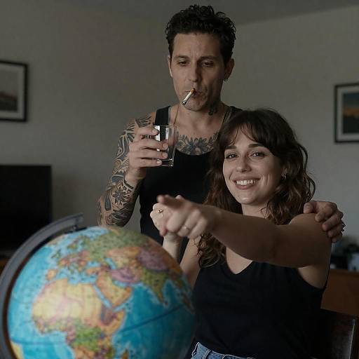 Tattooed Man Behind Smiling Woman