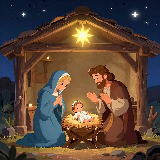 Vibrant Cartoon Nativity Scene
