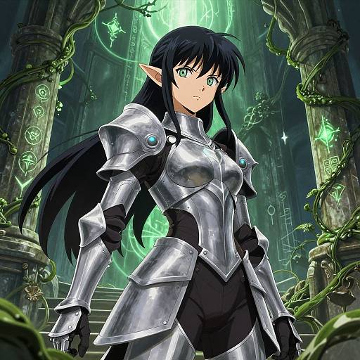 Anime Elf Warrior in Ancient Ruins