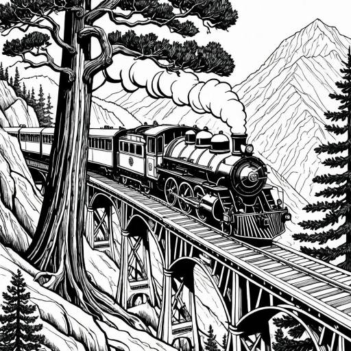 Vintage Steam Train on Sequoia Tree