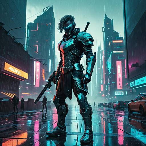 Futuristic Male Android Warrior in Action