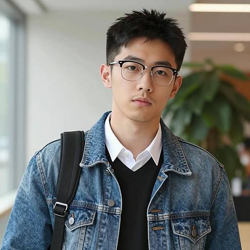 Young Asian Man in Casual Denim Jacket