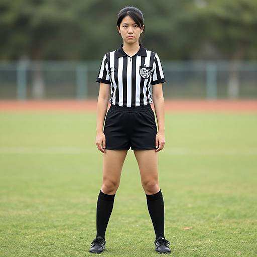Woman in Referee Uniform on Field