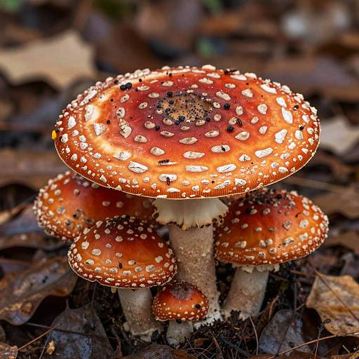 Vibrant Agaric Mushroom Cluster Close-Up