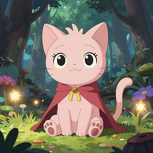 Youthful Anime Cat in Magical Forest