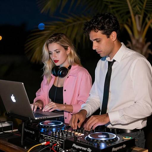 Night DJ Duo Under Neon Palm Fronds