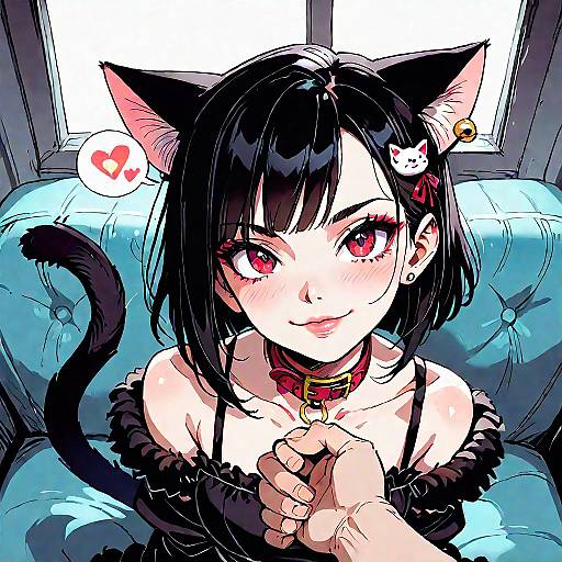 Gothic Cat-Eared Girl with Collar