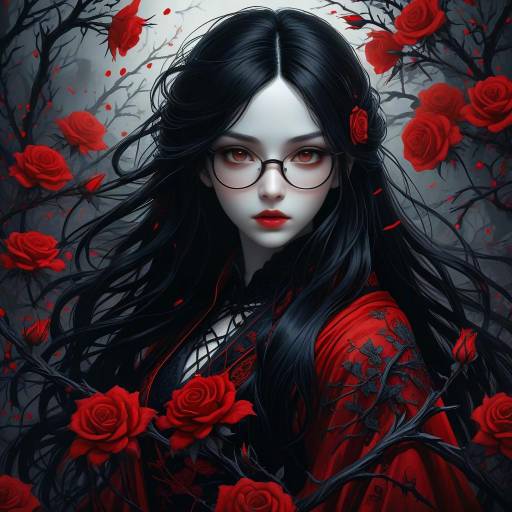 Dark-haired Woman with Glasses and Roses