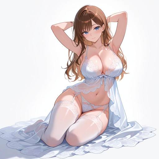 Anime Woman in White Lingerie