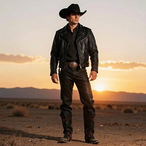 Rugged Cowboy in Desert Sunset