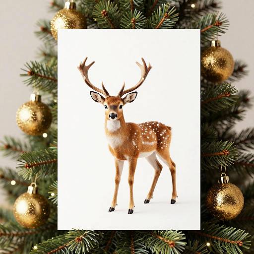Realistic 3D New Year's Deer Card