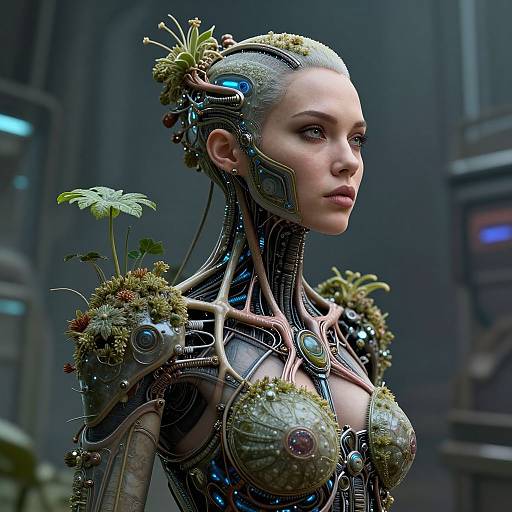 Futuristic Biomechanical Woman in Cyberpunk