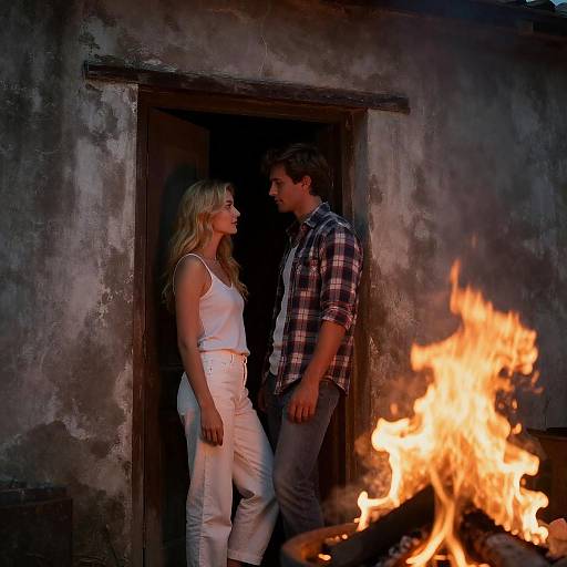 Doorway Couple Bathed in Firelight