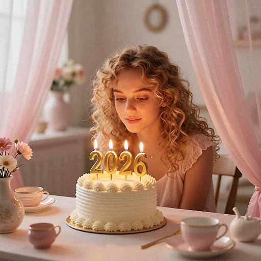 Dreamy Birthday Scene Through Pink Curtains