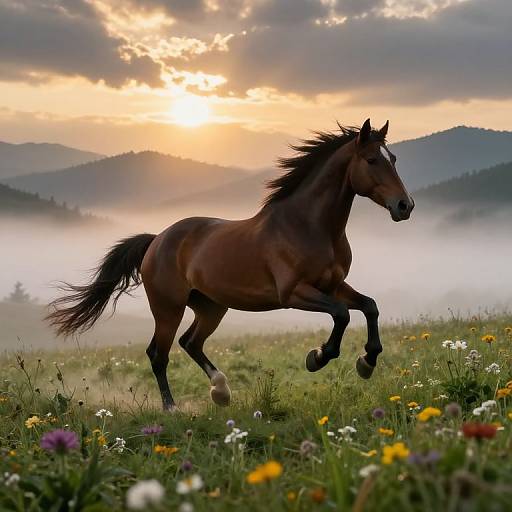 Ardenner Horse Galloping at Dawn
