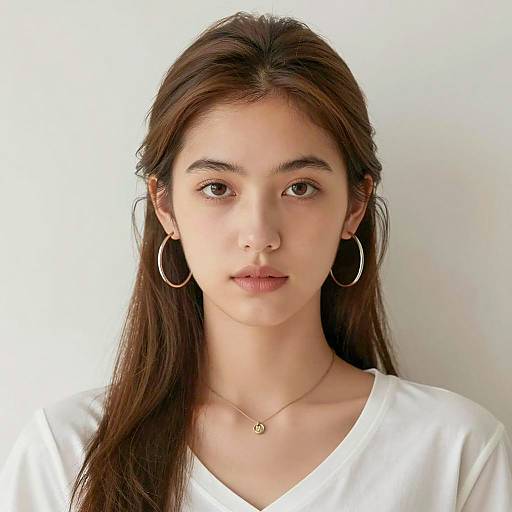Portrait of Young Woman with Hoop Earrings