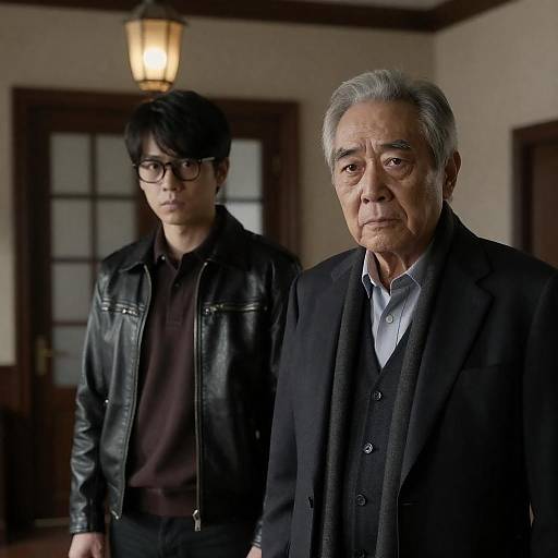 Two Men in Dimly Lit Room