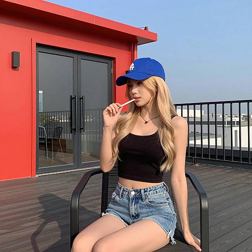 Blonde Woman on Rooftop Relaxing