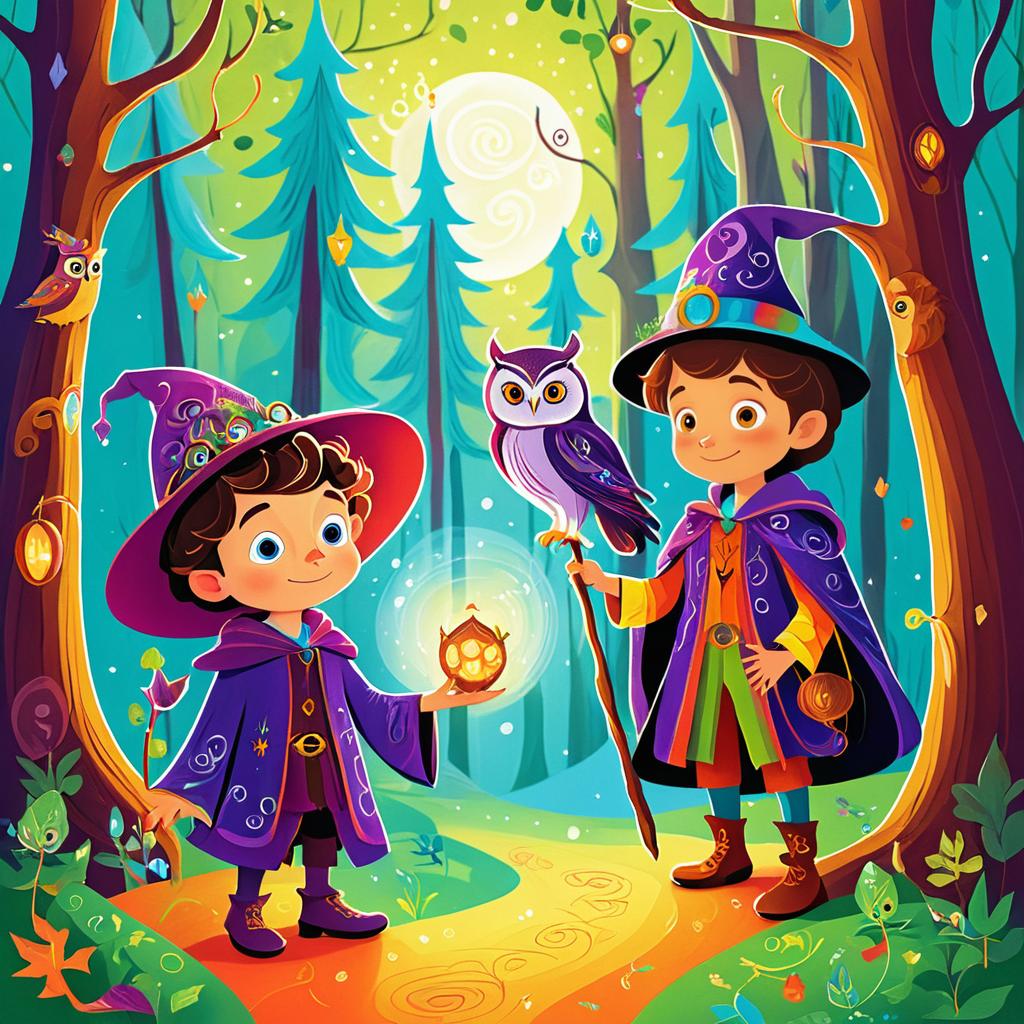 Whimsical Young Wizard and Owl Adventure