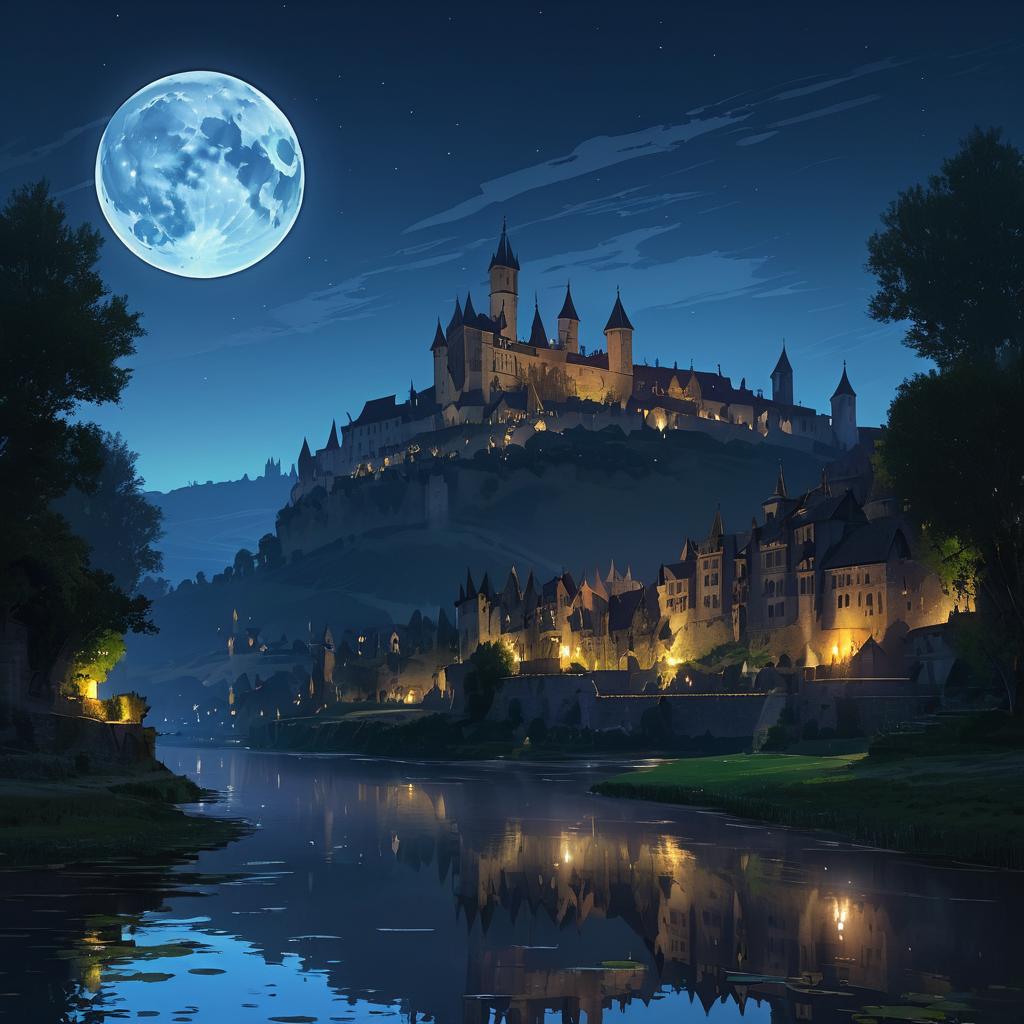 Twilight River View of Ancient Castle