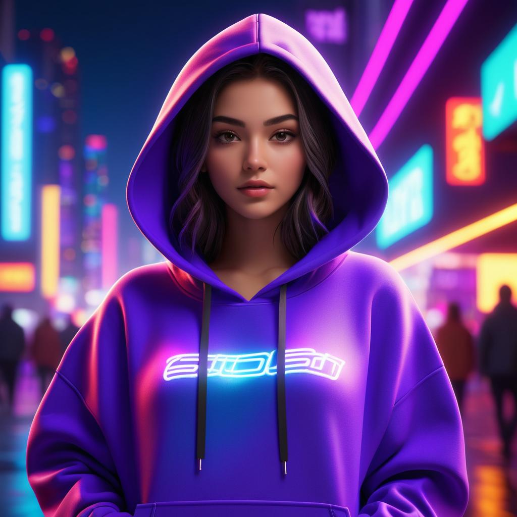 Vibrant 3D Teen in Neon City