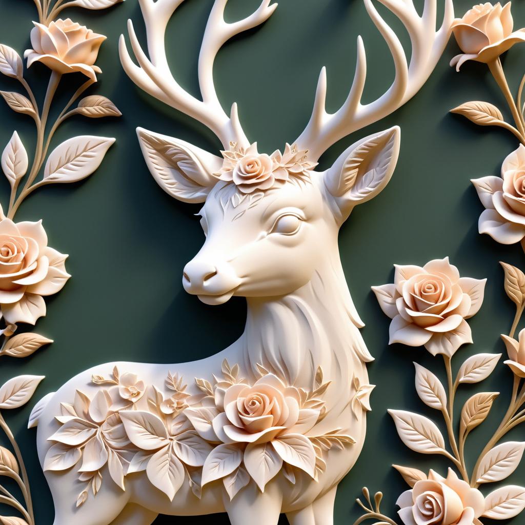 Serene Deer with Rose in Detail