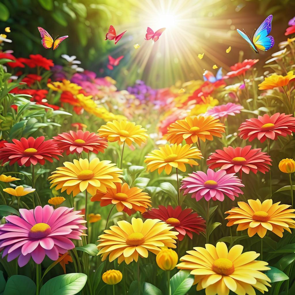 Vibrant Butterfly-Studded Flower Garden