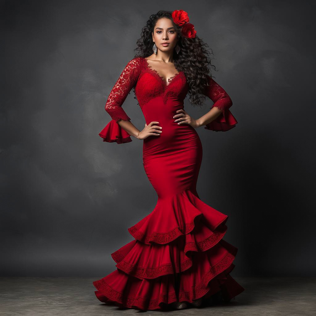 Confident Woman in Elegant Flamenco Dress