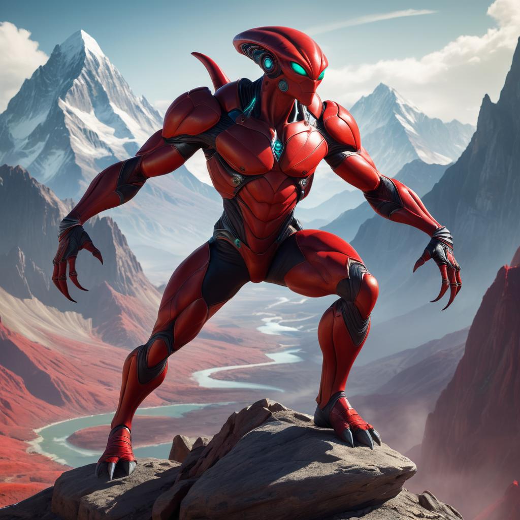 Muscular Red-Skinned Alien in Action