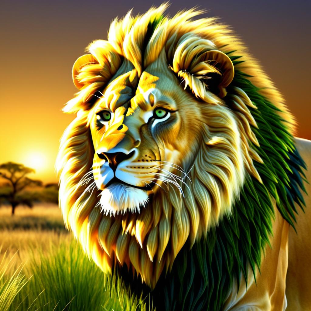 Majestic Lion at Savanna Sunset