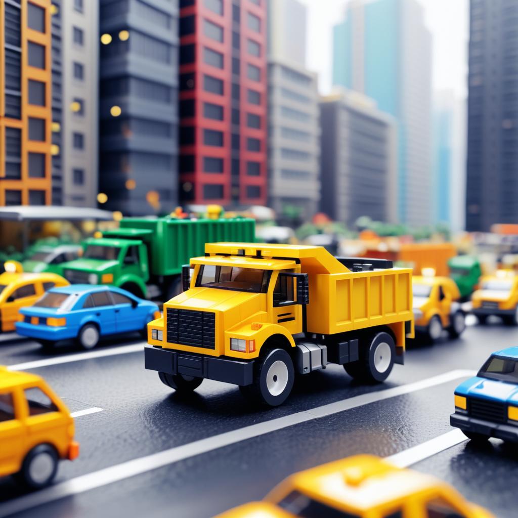 Miniature Tonka Truck in Busy City Scene