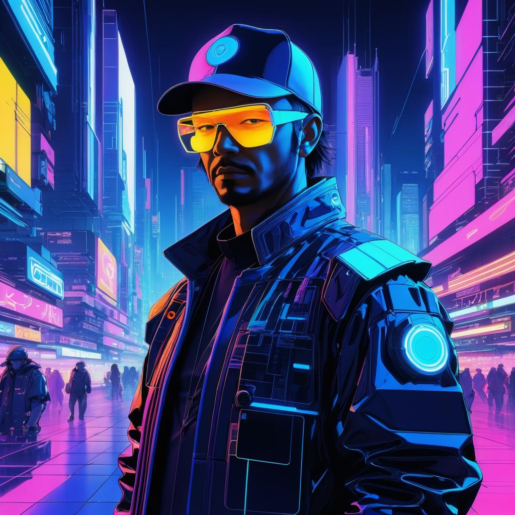 Cyberpunk Hacker Portrait with Neon Tech