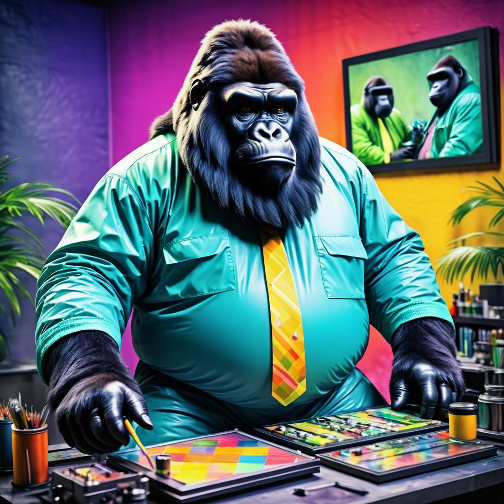 Whimsical Gorilla Scientist in Vibrant Colors