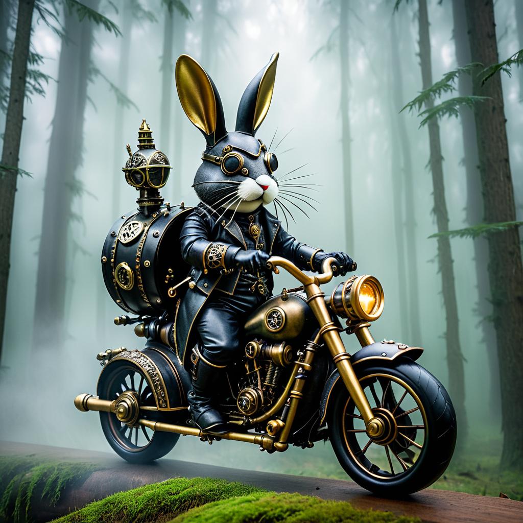 Steampunk Rabbit on Gothic Motorbike Adventure