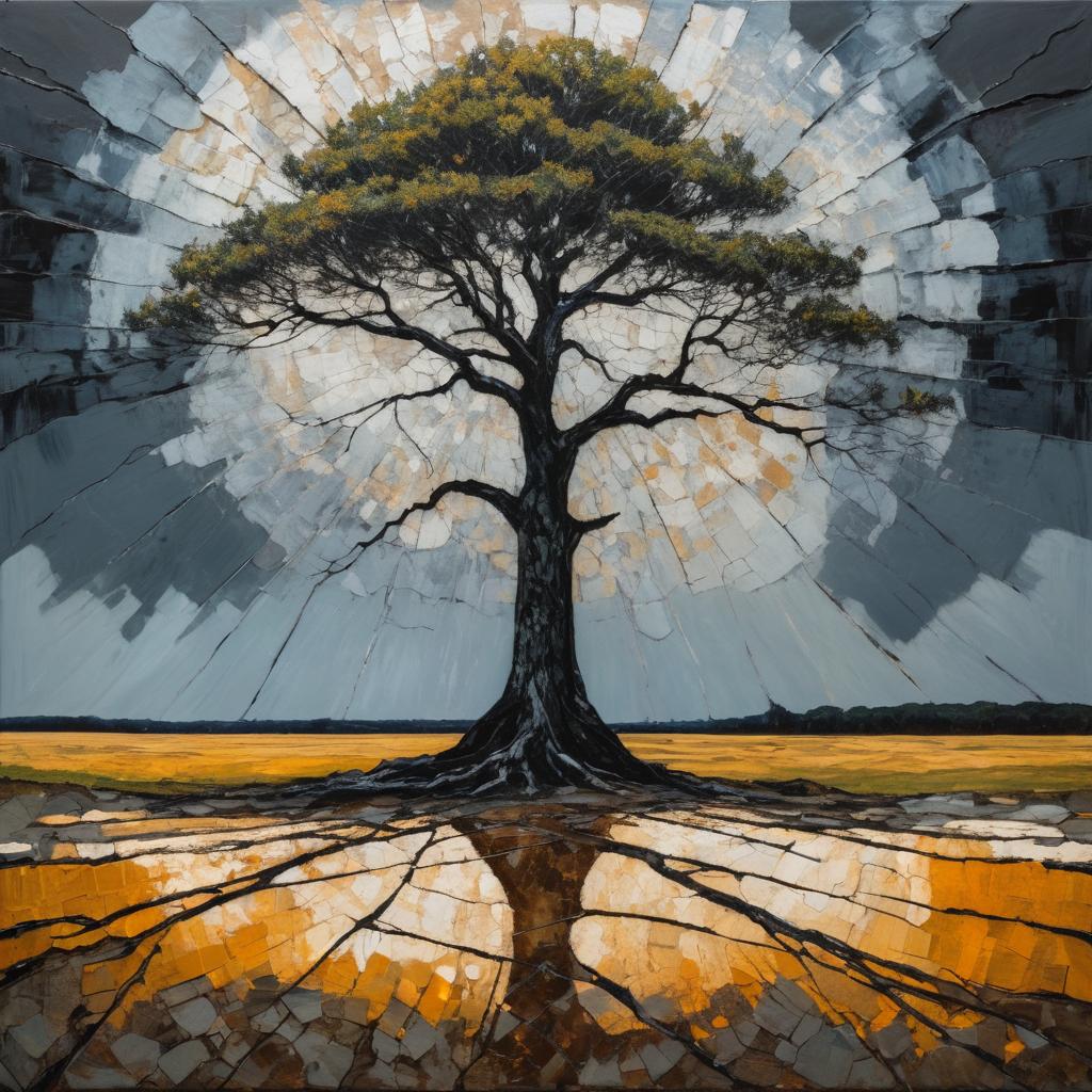 Expressionist Tree Artwork with Dramatic Shadows