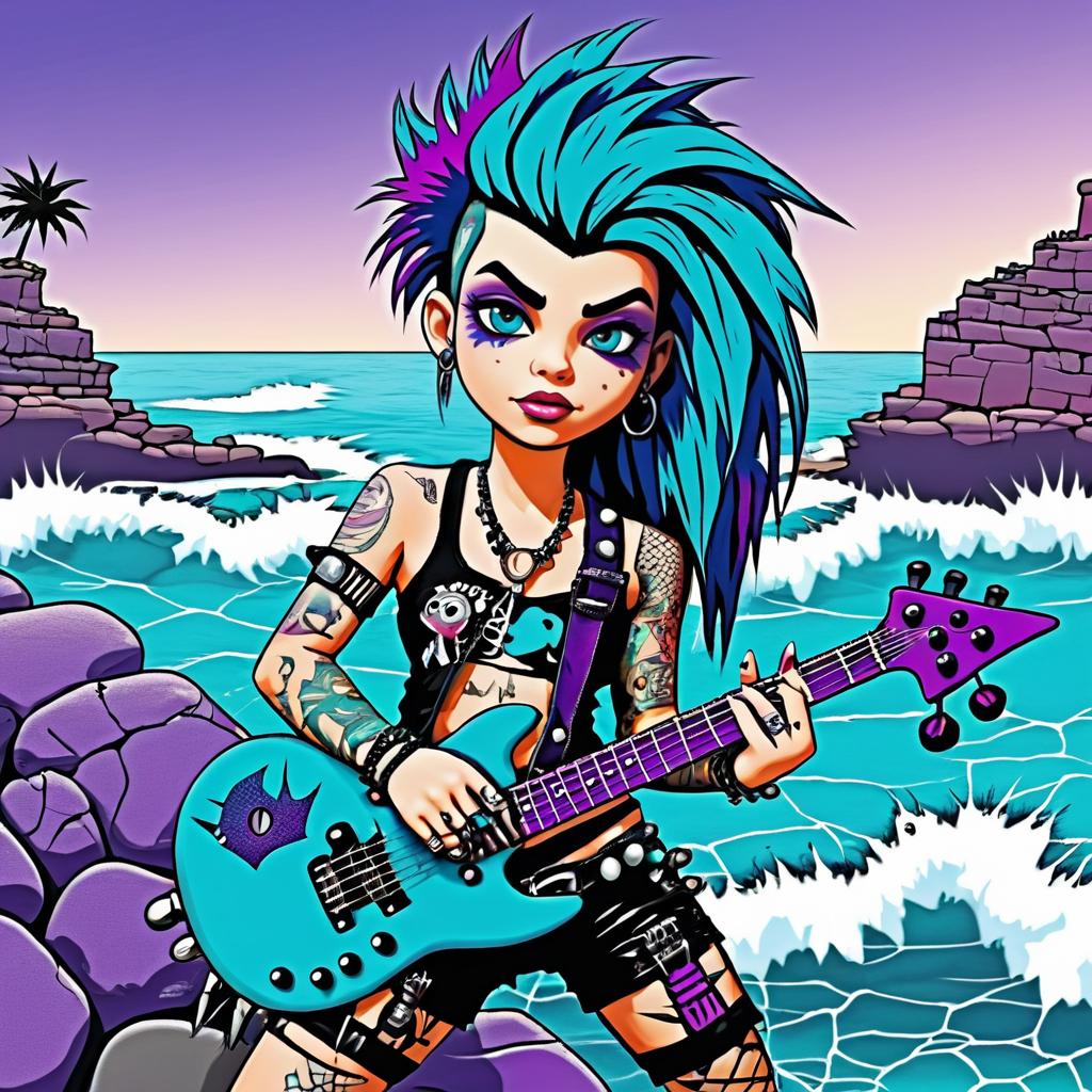 Punk Rock Mermaid with Guitar Illustration